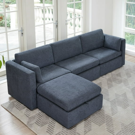 CHITA Oversized Modular Sectional Sofa Set with Storage Ottoman,Extra Large L Shaped Sofa Couch with Reversible Chaise,4 Seat Modern Modular Sofa for Living Room,Blue,112 inch Width