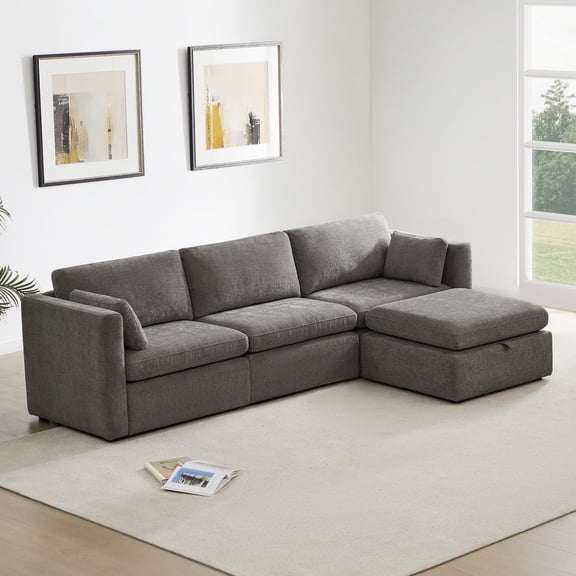 CHITA Oversized Modular Sectional Sofa Set with Storage Ottoman,Extra Large L Shaped Sofa Couch with Reversible Chaise,4 Seat Modern Modular Sofa for Living Room,Fossil Gray,112 inch Width