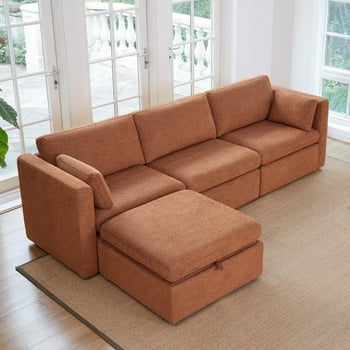CHITA Oversized Modular Sectional Sofa Set with Storage Ottoman,Extra Large L Shaped Sofa Couch with Reversible Chaise,4 Seat Modern Modular Sofa for Living Room,Terracotta,112 inch Width