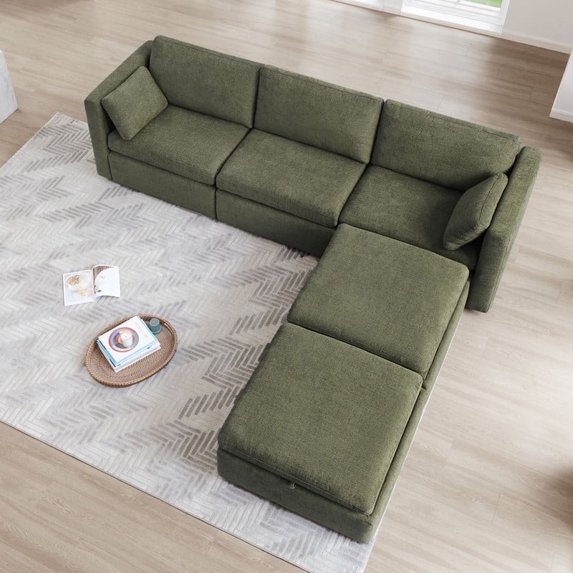 CHITA Oversized Modular Sectional Sofa Set with Storage Ottoman,Extra Large L/U Shaped Sofa Couch with Reversible Chaise,5 Seat Modern Modular Sofa for Living Room,Green,112 inch Width