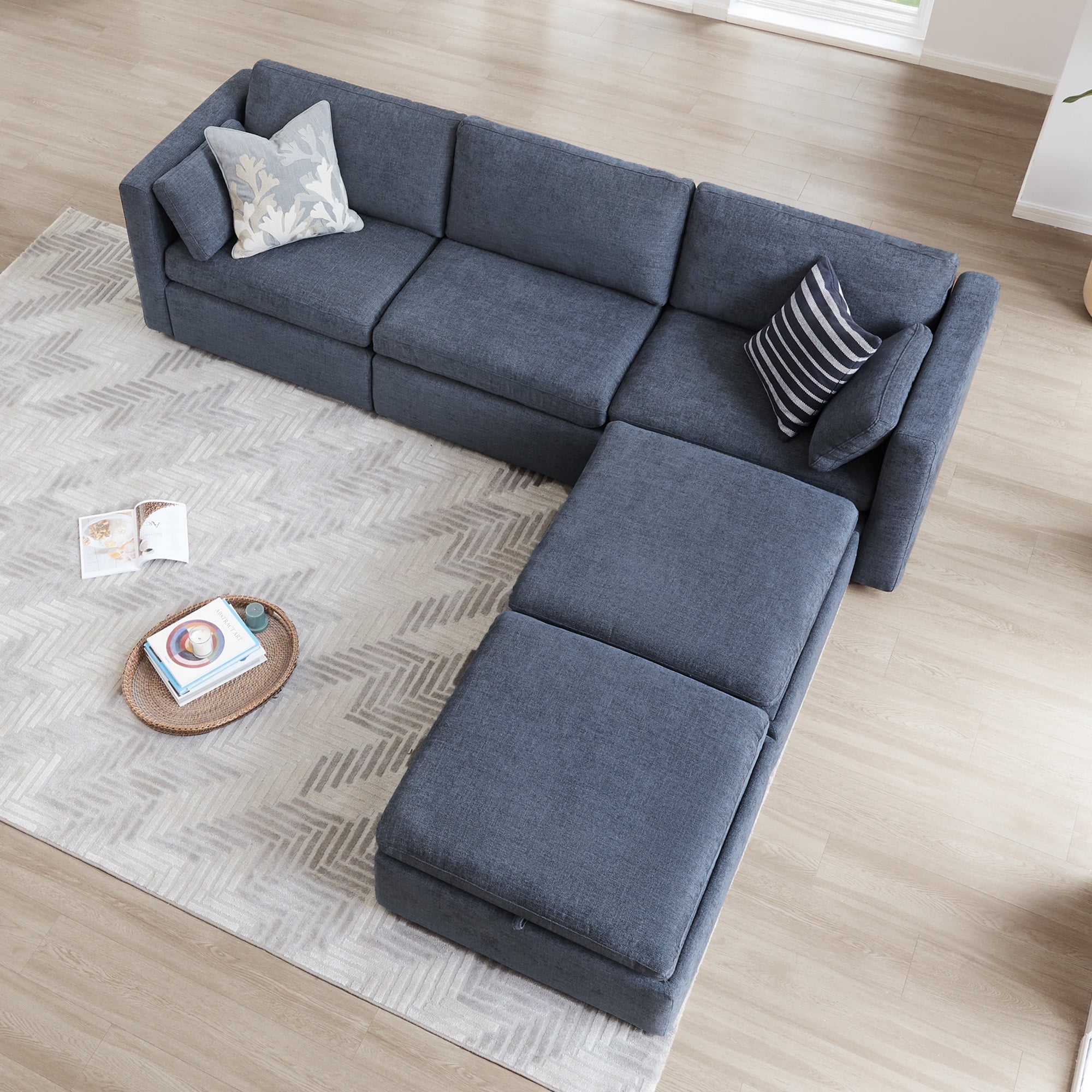 CHITA Divano Componibile Oversize A L Con Chaise Longue: Modulo 4 Posti Con Contenitore, Tessuto, Larghezza 284,5 Cm - 4