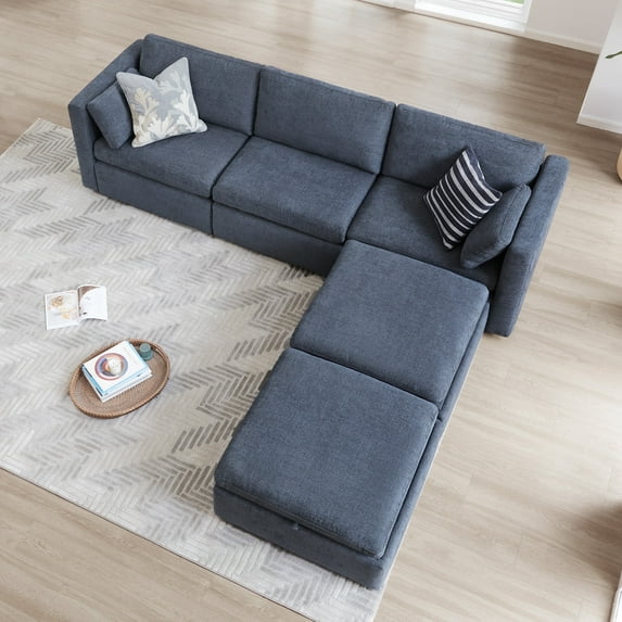 CHITA Oversized Modular Sectional Sofa Set with Storage Ottoman,Extra Large L/U Shaped Sofa Couch with Reversible Chaise,5 Seat Modern Modular Sofa for Living Room,Blue,112 inch Width
