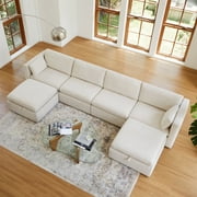 CHITA Oversized Modular Sectional Sofa Set with Storage Ottoman,Extra Large U-Shape Sofa Couch with Reversible Chaise,6 Seat Modern Modular Sofa for Living Room,Linen,146 inch Width