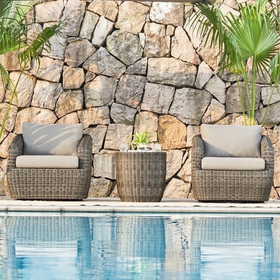 CHITA Patio Wicker Furniture Set Outdoor Rattan Bistro Set with 2 Wicker Chair and Side Table,3-Pieces