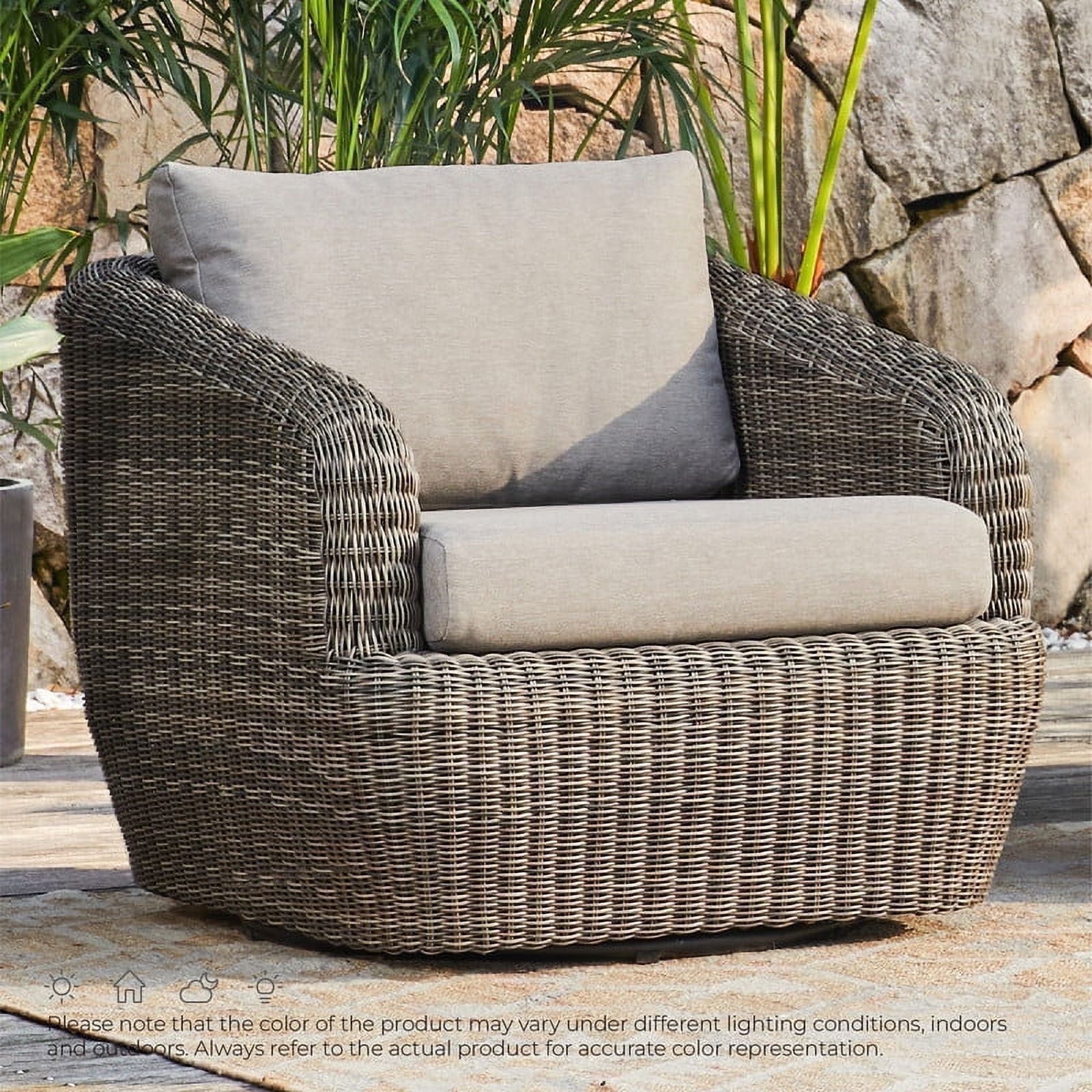 CHITA Steel Patio Wicke Rattan Swivel Chair with Cushion and Chair ...