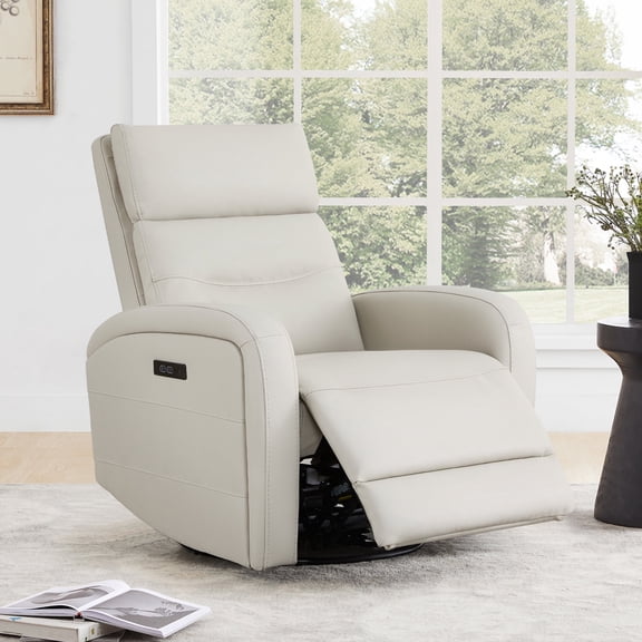 CHITA Power Glider Recliner Chair, 270° Swivel Recliner with Power Headrest for Nursery, Faux Leather in Cream