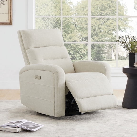 CHITA Power Glider Recliner Chair, 270° Swivel Recliner with USB & Type-C Charge for Nursery, Fabric in Linen