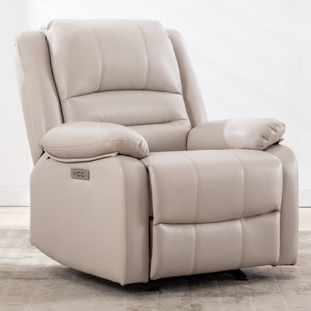 CHITA Power Recliner Electric Glider with USB, Nursery Chair for Living Room, Faux Leather in Cream
