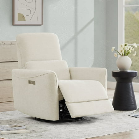 CHITA Power Recliner Swivel Glider Rocker Nursery Chair with USB for Living Room, Fabric in Linen