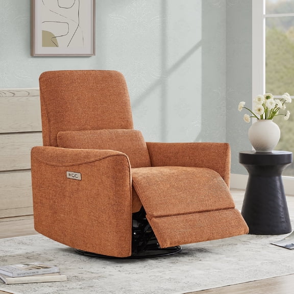 CHITA Power Recliner Swivel Glider Rocker Nursery Chair with USB for Living Room, Faux Leather in Terracotta