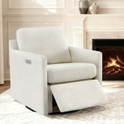 CHITA Power Swivel Recliner Chair, Upholstered Armchair with USB & Type-C Charging Ports, Adjustable Footrest, Cream Fabric, Single