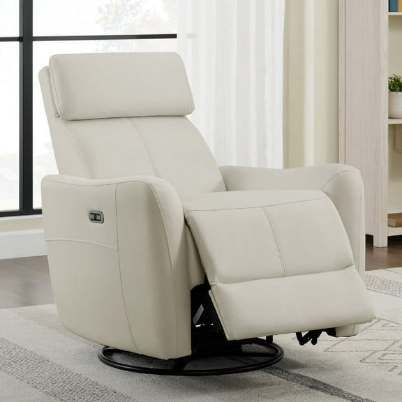 CHITA Power Swivel Glider Recliner for Living Room Nursing Chair Faux Leather Recliner with USB Ports, Coconut Milk