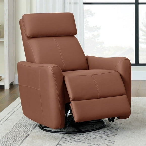 CHITA Power Swivel Glider Recliner for Living Room Nursing Chair Faux Leather Recliner with USB Ports, Brown