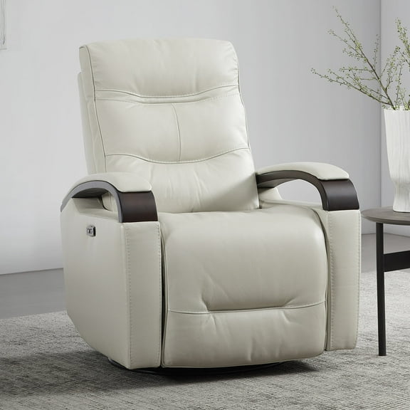 CHITA Power Swivel Glider Rocker Recliner Nursery Chair with USB for Living Room, Genuine Leather, White