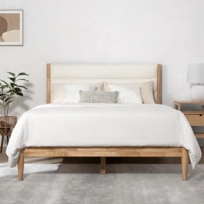 CHITA Queen Size Upholstered Platform Bed Frame with Headboard Boucle Fabric Style,Cream