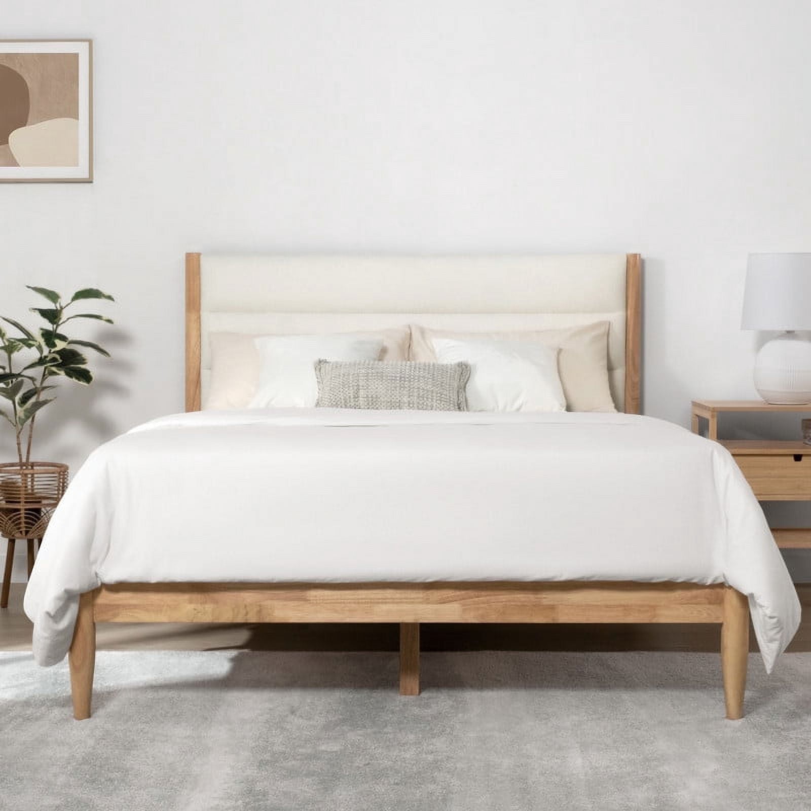 CHITA Queen Size Upholstered Platform Bed Frame, Cream Boucle Fabric ...