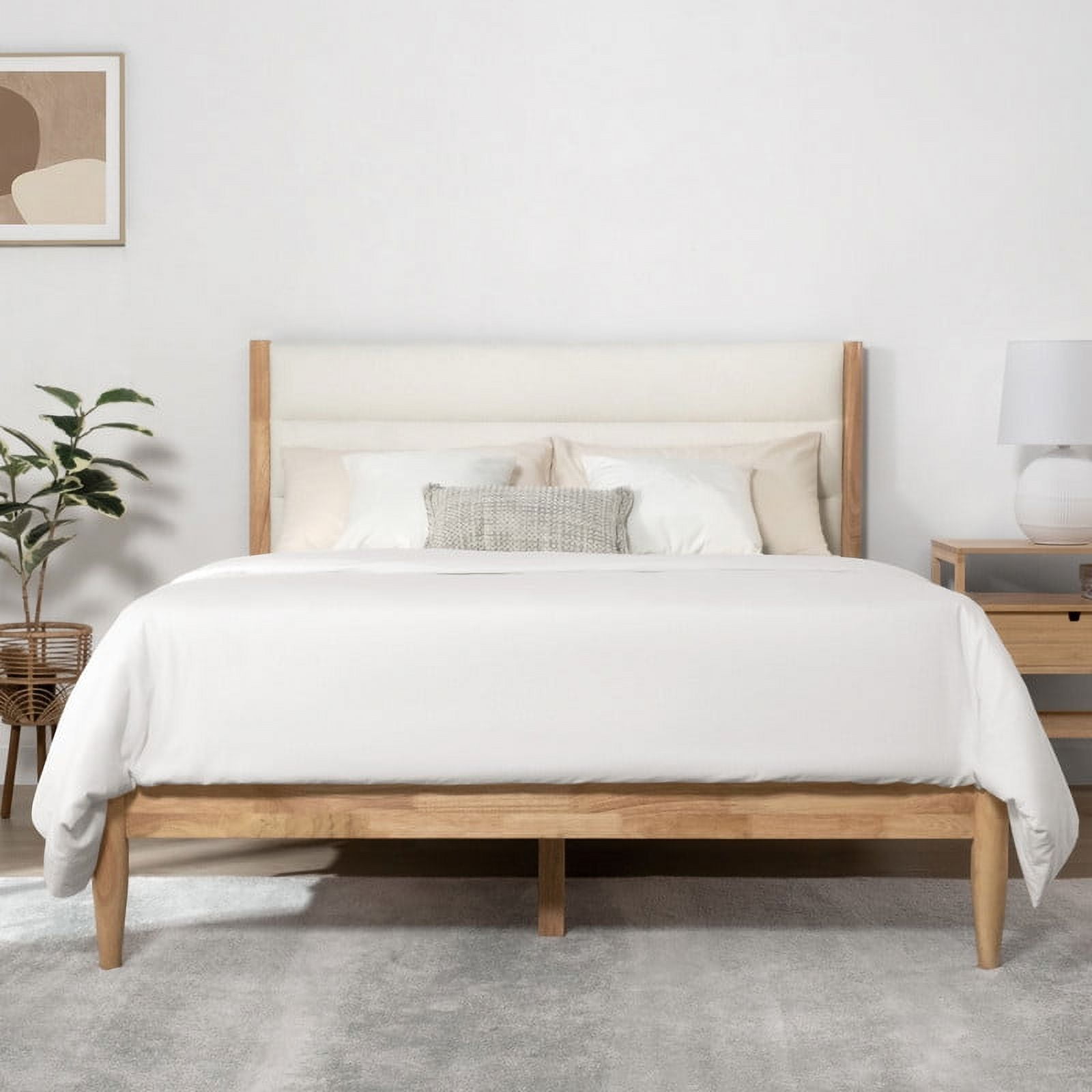 CHITA Queen Size Upholstered Platform Bed Frame with Headboard Boucle Fabric Style,Cream - Walmart.com