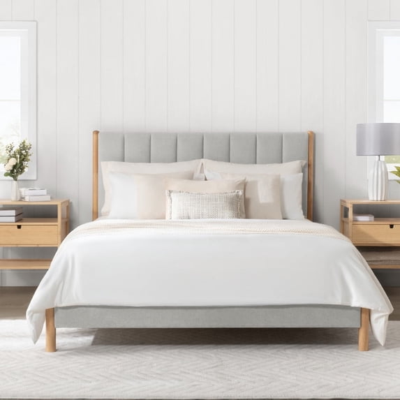 CHITA Queen Size Upholstered Platform Bed Frame with Headboard,Grey