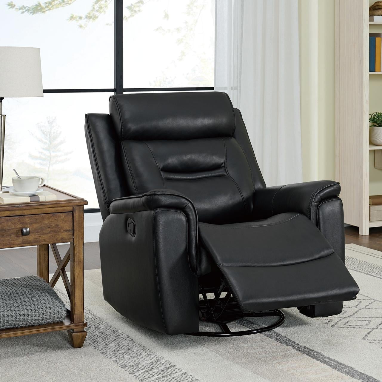 CHITA Recliner Chair for Adults Swivel Rocker Recliner for Living Room Faux Leather Home Theater Seating, Black