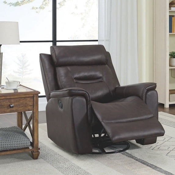 CHITA Recliner Chair for Adults Swivel Rocker Recliner for Living Room Faux Leather Home Theater Seating, Dark Brown