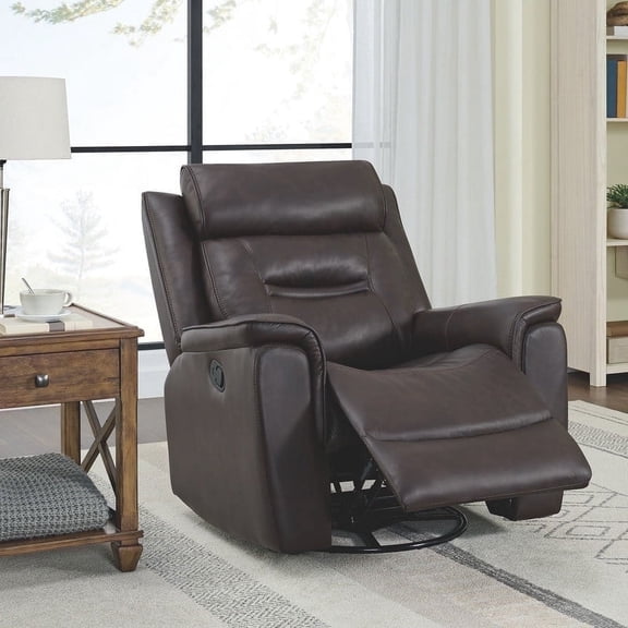 CHITA Recliner Chair for Adults Swivel Rocker Recliner for Living Room Faux Leather Home Theater Seating, Dark Brown