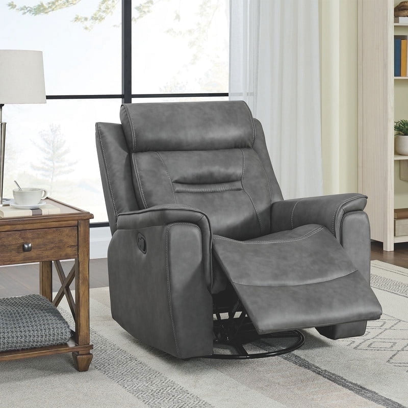 CHITA Recliner Chair for Adults Swivel Rocker Recliner for Living Room Faux Leather Home Theater Seating, Dark Grey