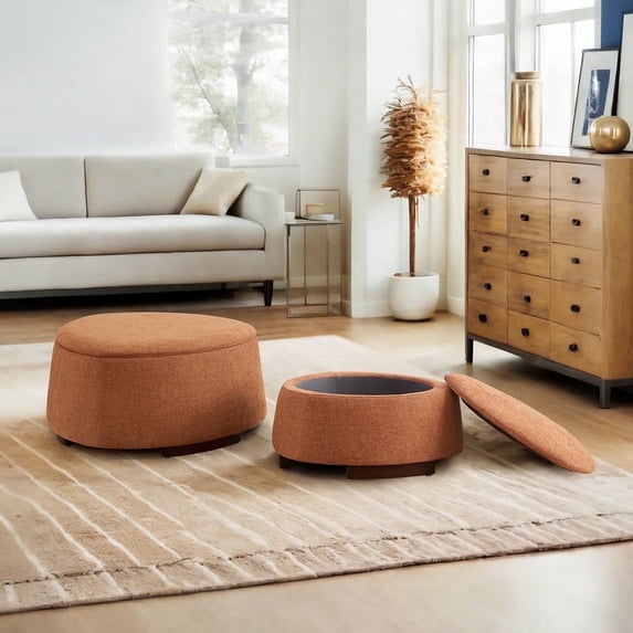 CHITA Storage Ottoman Set Stone-Shaped Footrest, Single in Brown