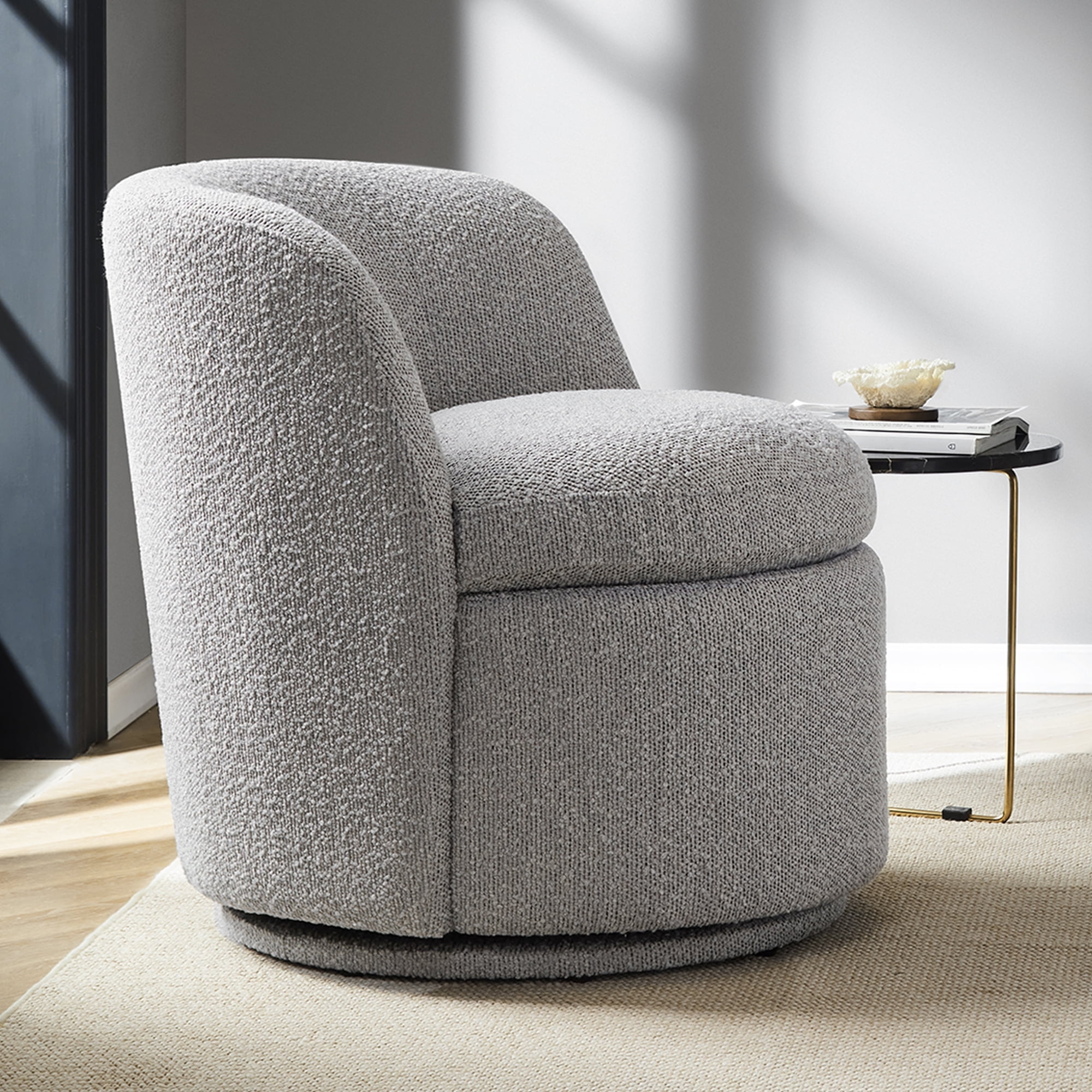 Swivel Accent Chair - Round Barrel Fabric Armchair for Living Room