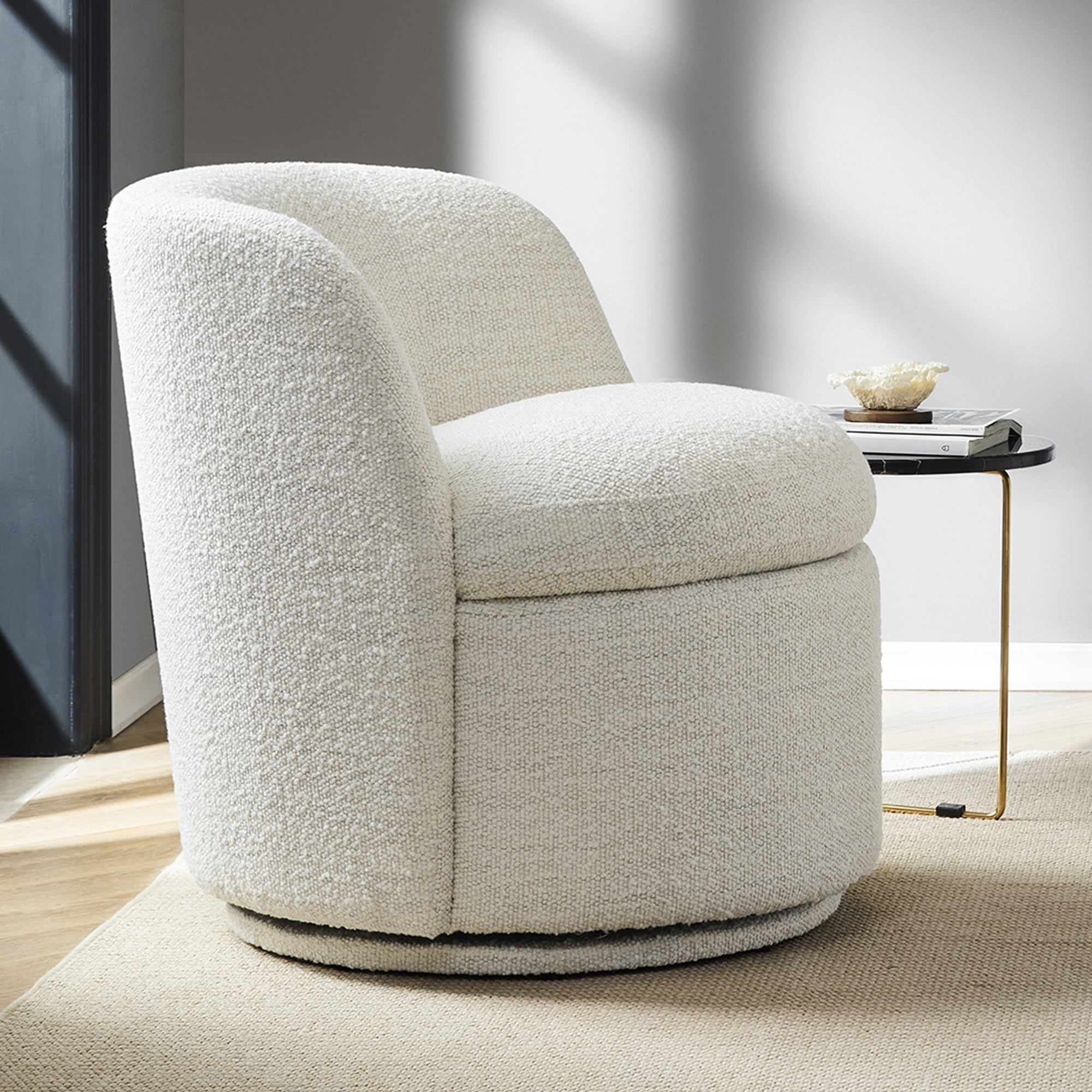 CHITA Swivel Accent Chair Armchair, Round Barrel Chairs in Fabric for Living Room Bedroom, Boucle Accent Chair, White