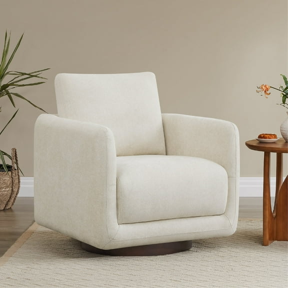 CHITA Swivel Accent Chair Armchair with Back Cushion,Fabric in Pearl White
