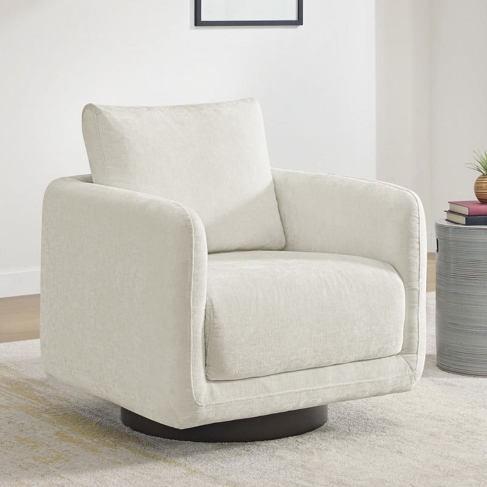 CHITA Swivel Accent Chair Armchair with Back Cushion,Fabric in Pearl White