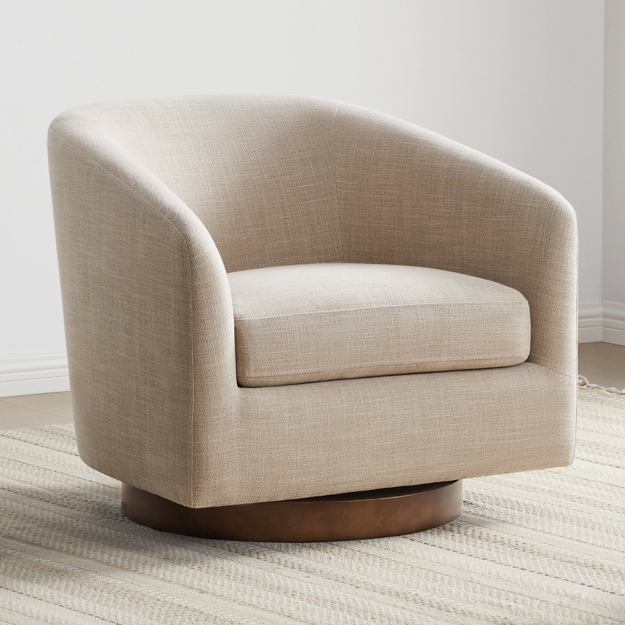Round Barrel Swivel Chairs in Performance Fabric with Small Pillow