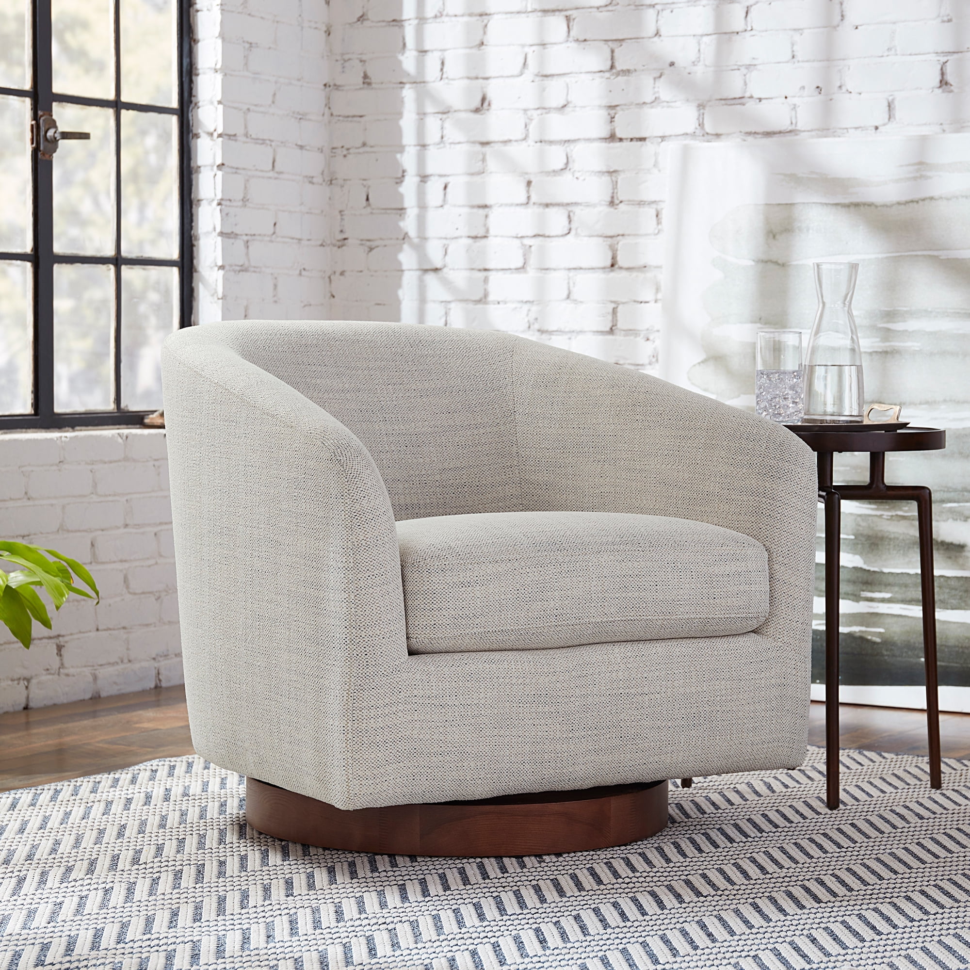 CHITA Swivel Accent Chair Fabric Round Barrel Arm Chair Living Room Ivory White