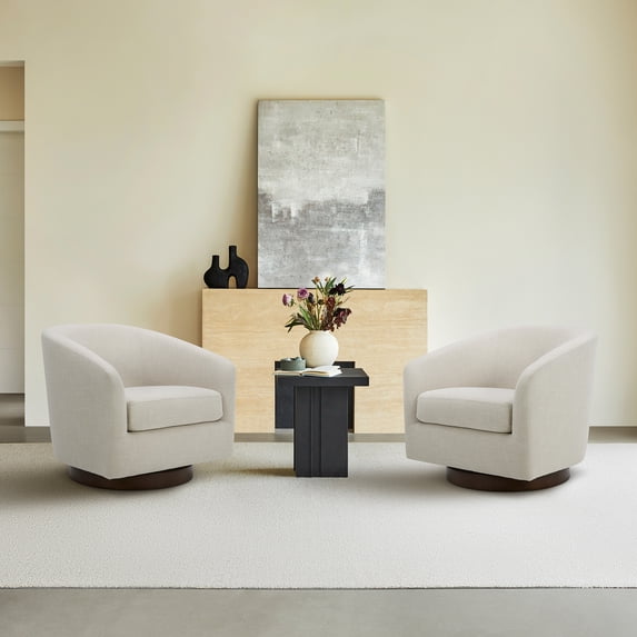 CHITA Swivel Accent Chair Set of 2, Fabric Round Barrel Arm Chair Living Room, Linen