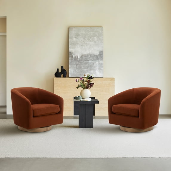 CHITA Swivel Accent Chair Set of 2, Velvet Round Barrel Arm Chair Living Room, Burnt Orange