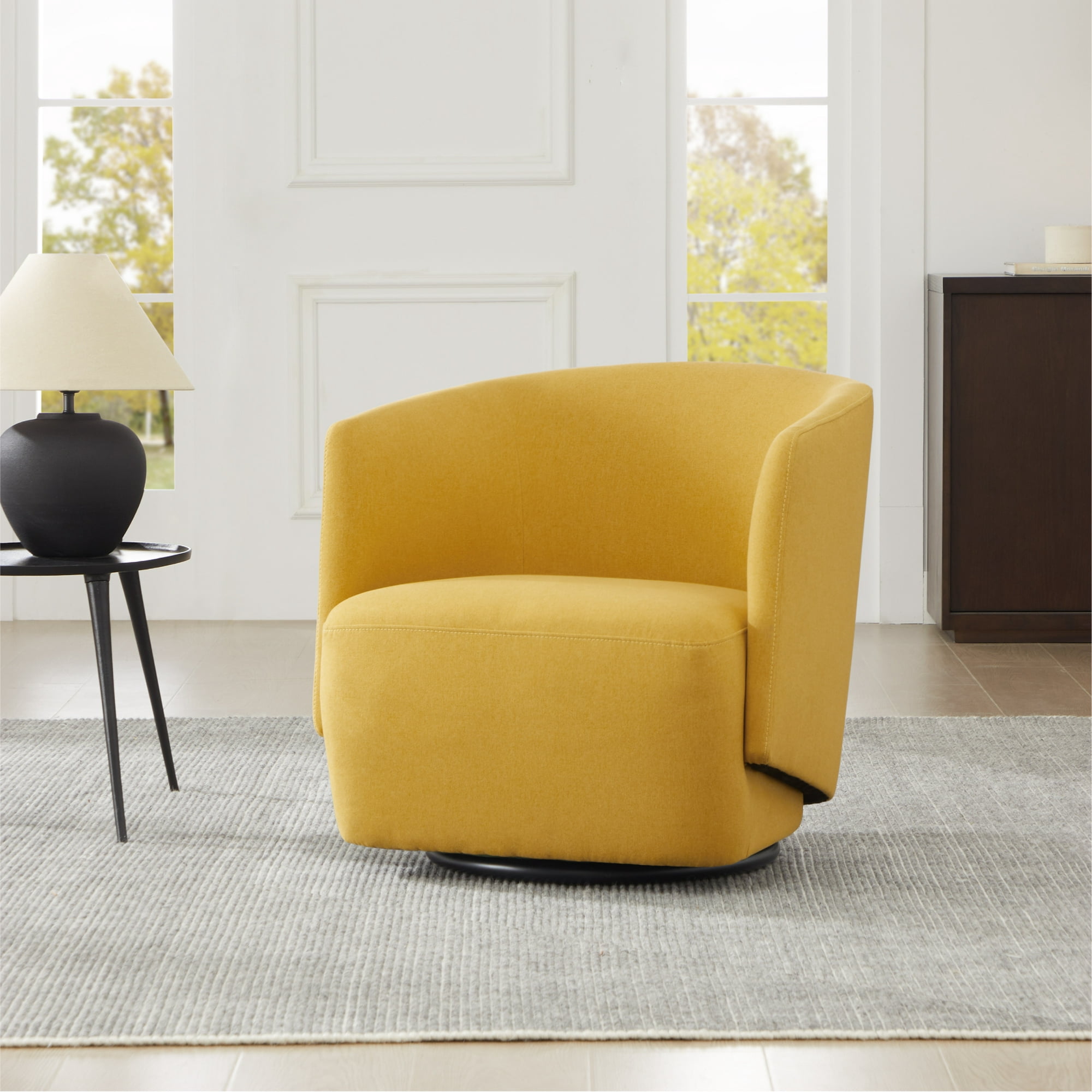 CHITA Swivel Accent Chair Upholstered Barrel Arm Chair for Living Room Bedroom, Fabric in Yellow