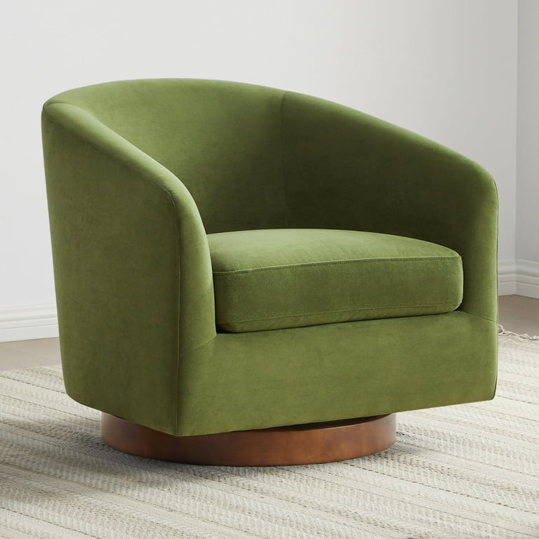 CHITA Swivel Accent Chair Velvet Round Barrel Arm Chair Living Room Forest Green