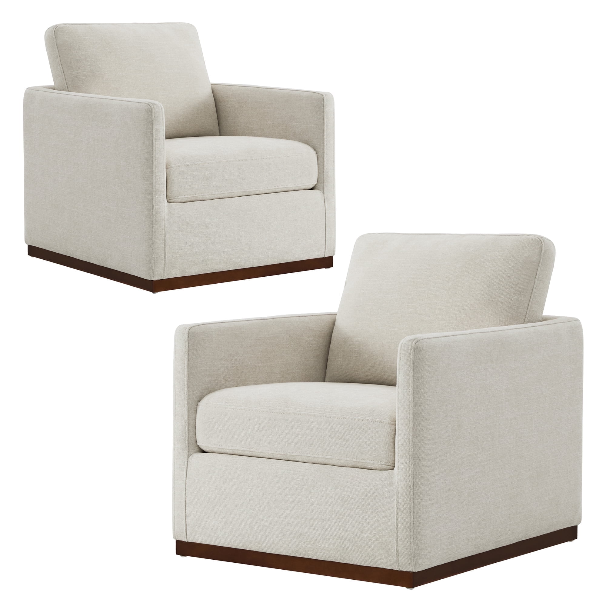 CHITA Swivel Accent Chair Set of 2, Modern Upholstered Armchairs with 360° Swivel Base, Comfortable Track Arm Reading Chair for Living Room, Bedroom, and Home Office