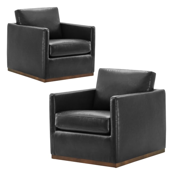 CHITA Swivel Accent Chairs Set of 2 for Living Room, Comfortable Arm Chairs for Bedroom, Faux Leather in Black