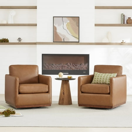 CHITA Swivel Accent Chairs Set of 2 for Living Room, Comfortable Arm Chairs for Bedroom,Genuine Leather in Brown