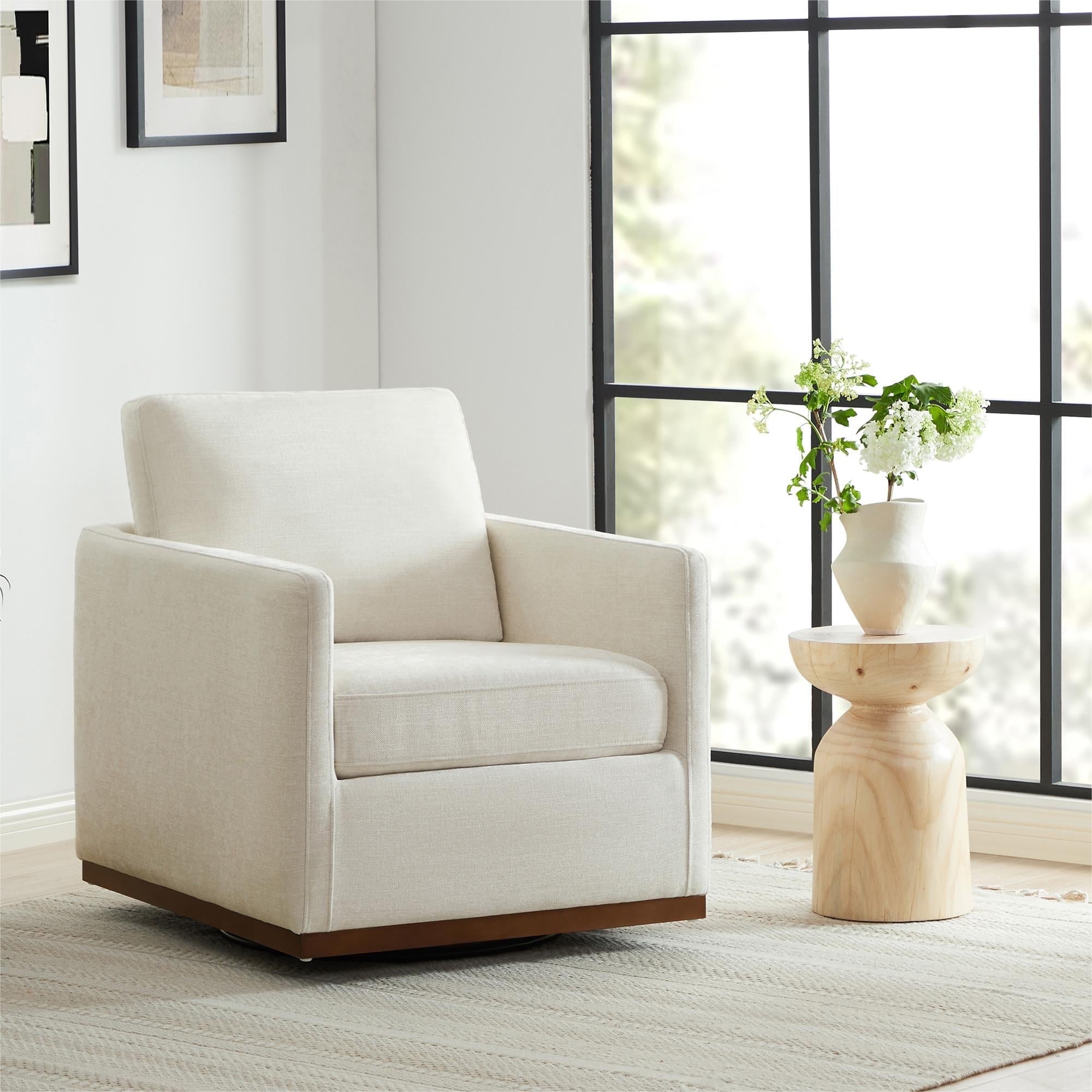 CHITA Swivel Accent Chairs for Living Room Comfortable Arm Chairs for Bedroom Fabric in Linen