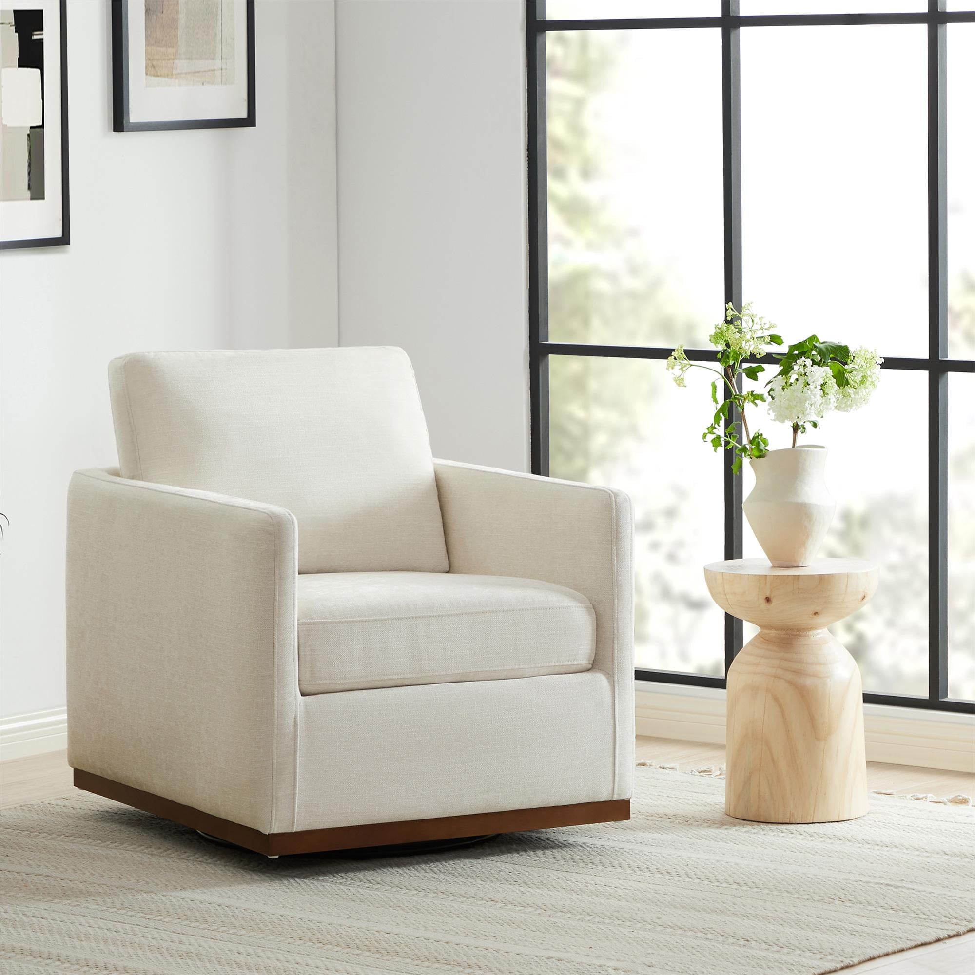 CHITA High Back Swivel Accent Chair Faux Leather Comfortable Arm Chair for Living Room and Bedroom Cream White Walmart