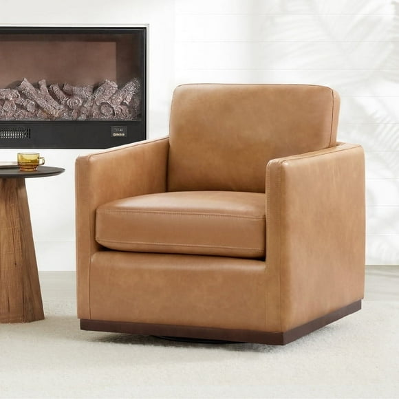 CHITA Swivel Accent Chairs for Living Room, Comfortable Arm Chairs for Bedroom,Faux Leather in Camel