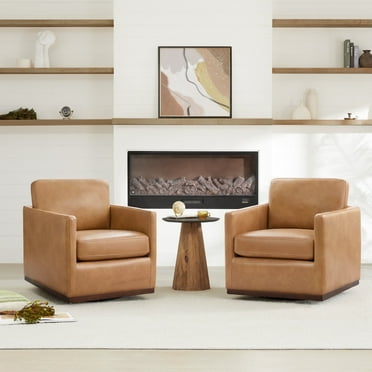 CHITA Swivel Accent Chairs for Living Room, Comfortable Arm Chairs for Bedroom,Set of 2,Faux Leather in Camel