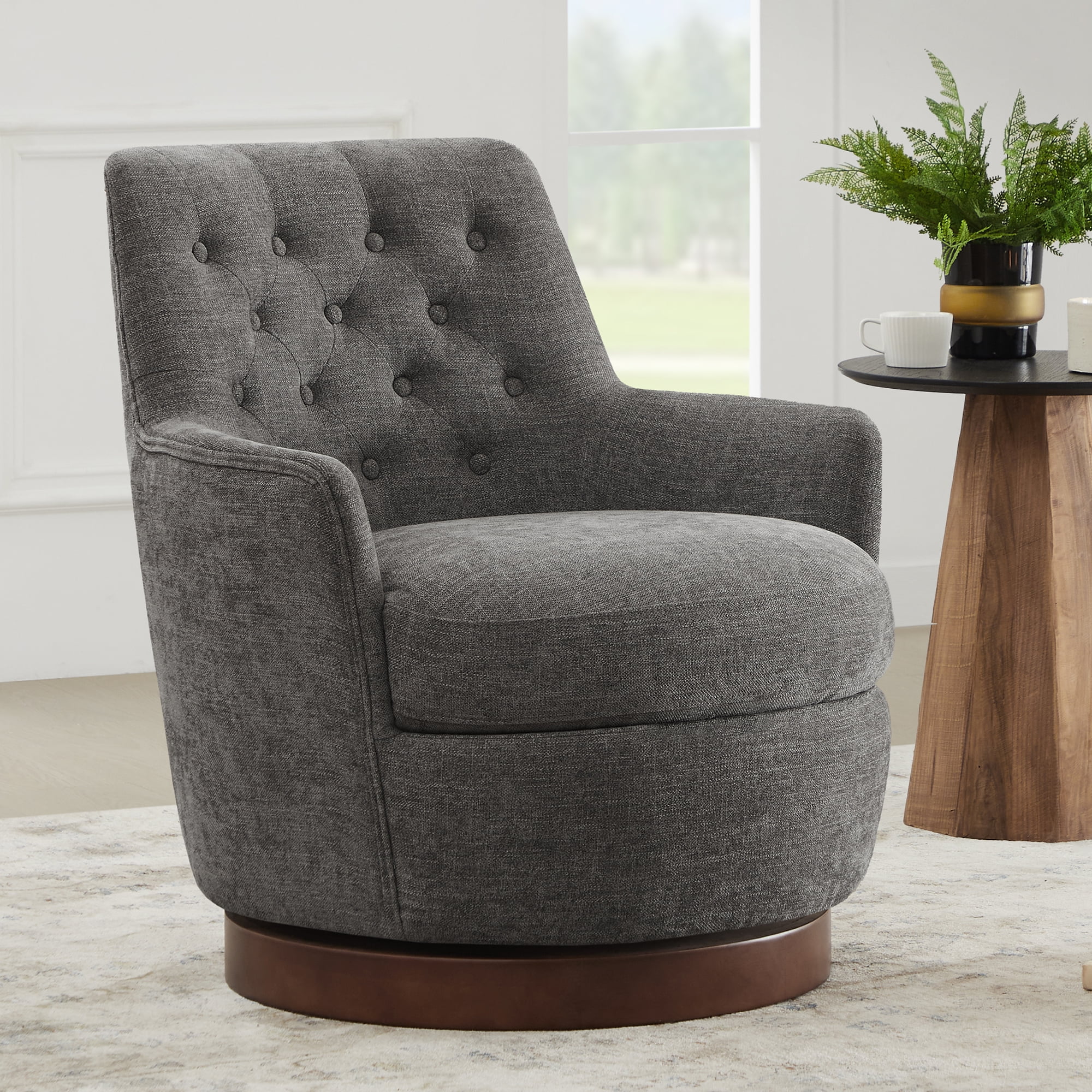 CHITA Swivel Barrel Accent Chair, Tufted Upholstered Arm Chair with