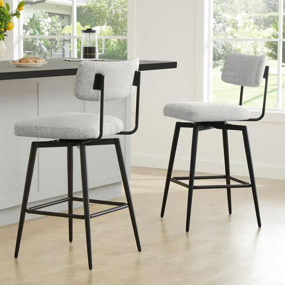 CHITA Swivel Counter Height Bar Stool Chairs Set of 2, 27.4" Fabric Upholstered Counter Stools with Back and Metal Frame, Cloud