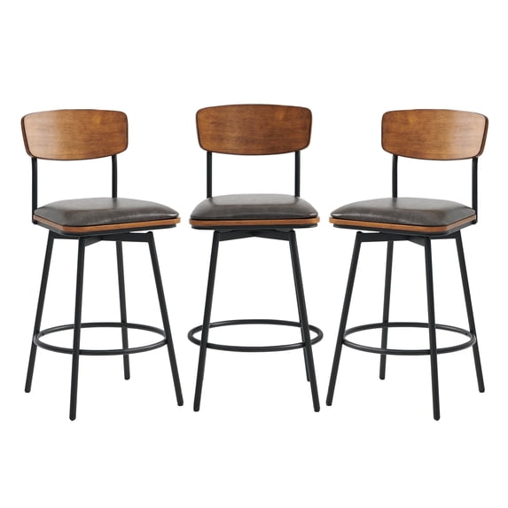 CHITA Swivel Counter Height Bar Stools with Back Set of 3, 27'' Seat Height, Metal & Wood Frame, Black
