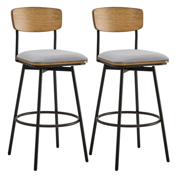 CHITA Swivel Counter Height Bar Stools with Back Set of 2, 30'' Seat Height, Metal & Wood Frame, Light Beige