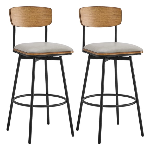 CHITA Swivel Counter Height Bar Stools with Back Set of 2, 30'' Seat Height, Metal & Wood Frame, Sand Gray