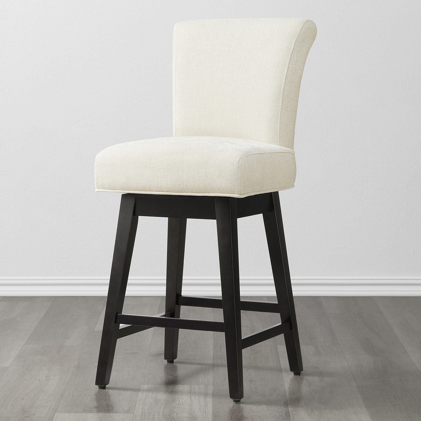 Cream Upholstered Swivel Counter Stool with Solid Wood Base